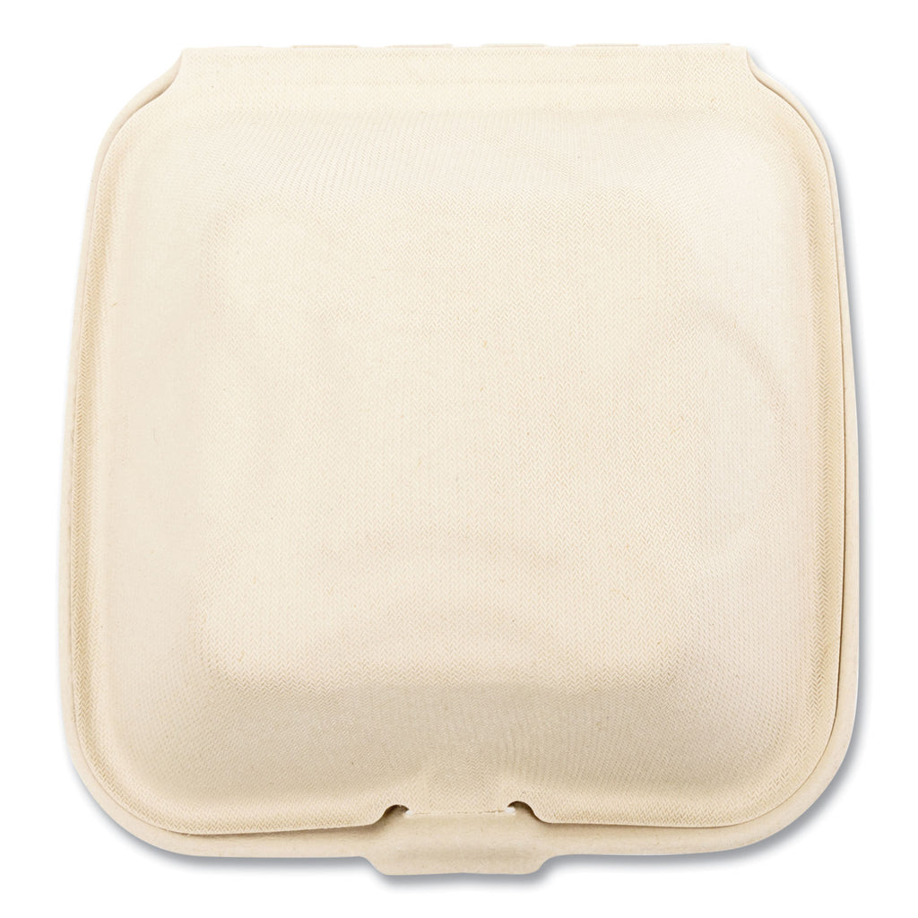 Bagasse PFAS-Free Food Containers, 1-Compartment, 6 x 6 x 3.19, Tan, Bamboo/Sugarcane, 500/Carton