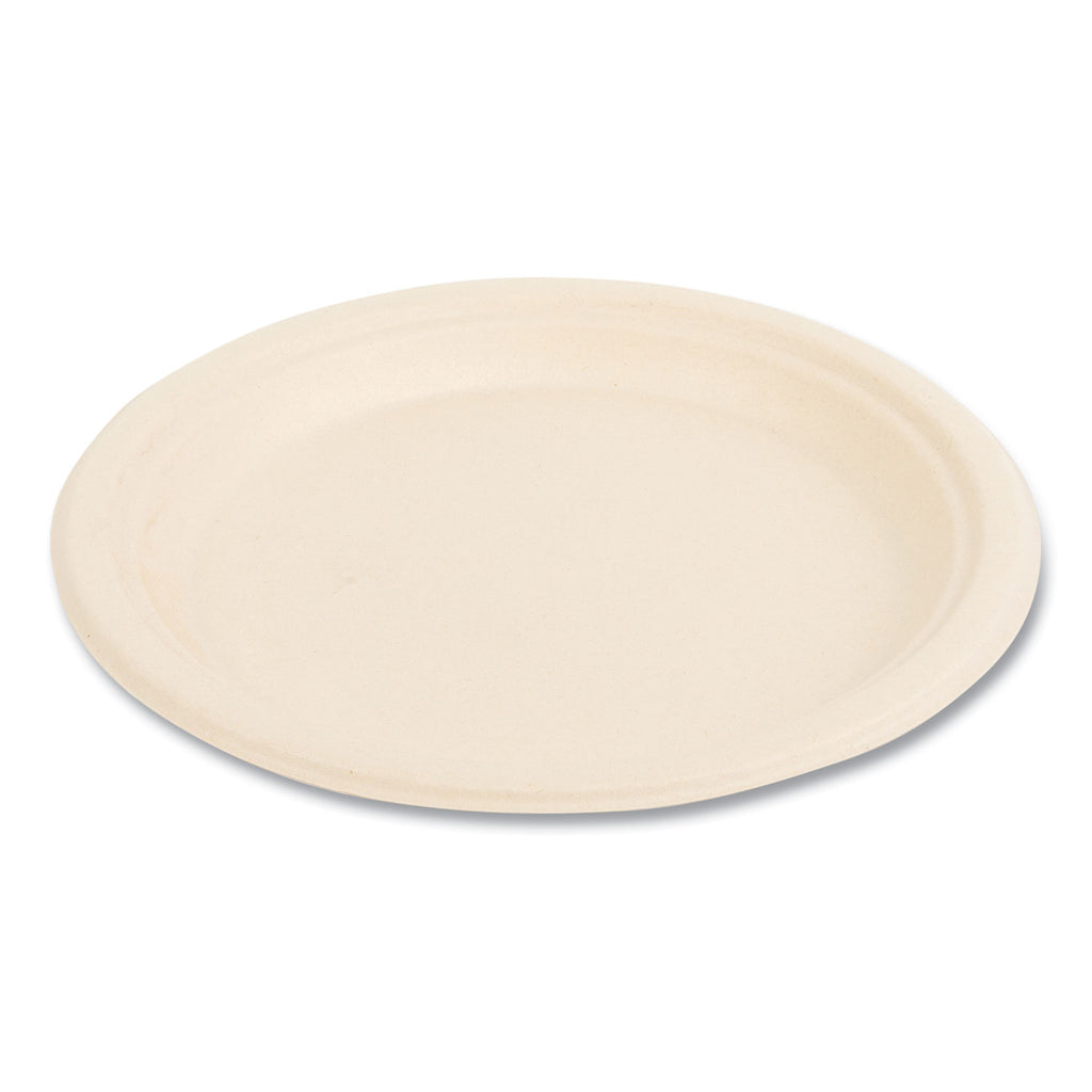 Bagasse PFAS-Free Dinnerware, Plate, 9" dia, Tan, 500/Carton