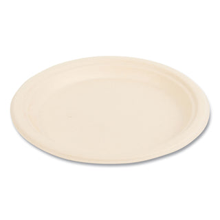 Bagasse PFAS-Free Dinnerware, Plate, 9" dia, Tan, 500/Carton