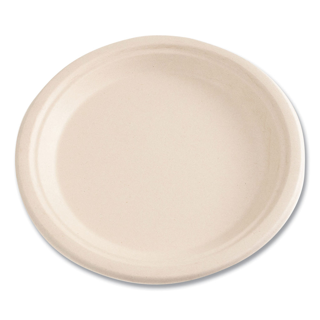 Bagasse PFAS-Free Dinnerware, Plate, 9" dia, Tan, 500/Carton