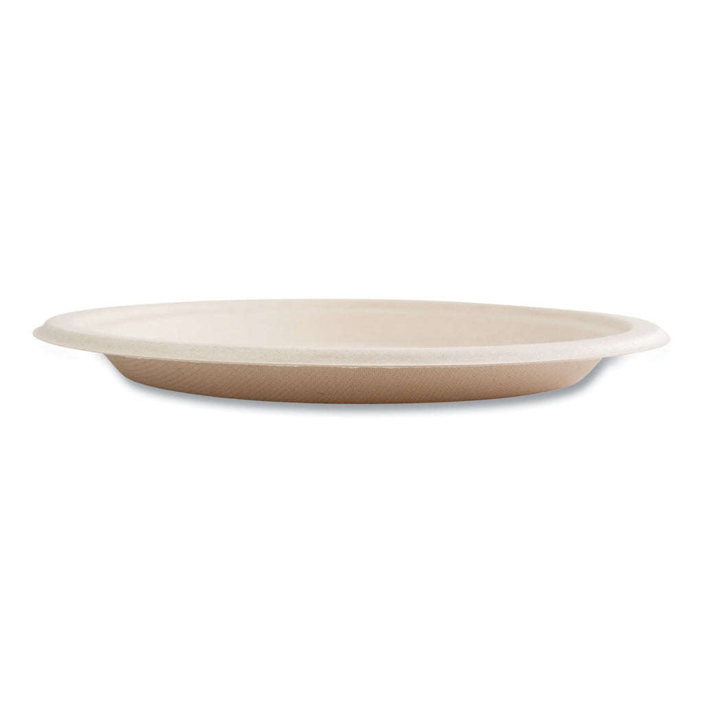 Bagasse PFAS-Free Dinnerware, Plate, 9" dia, Tan, 500/Carton