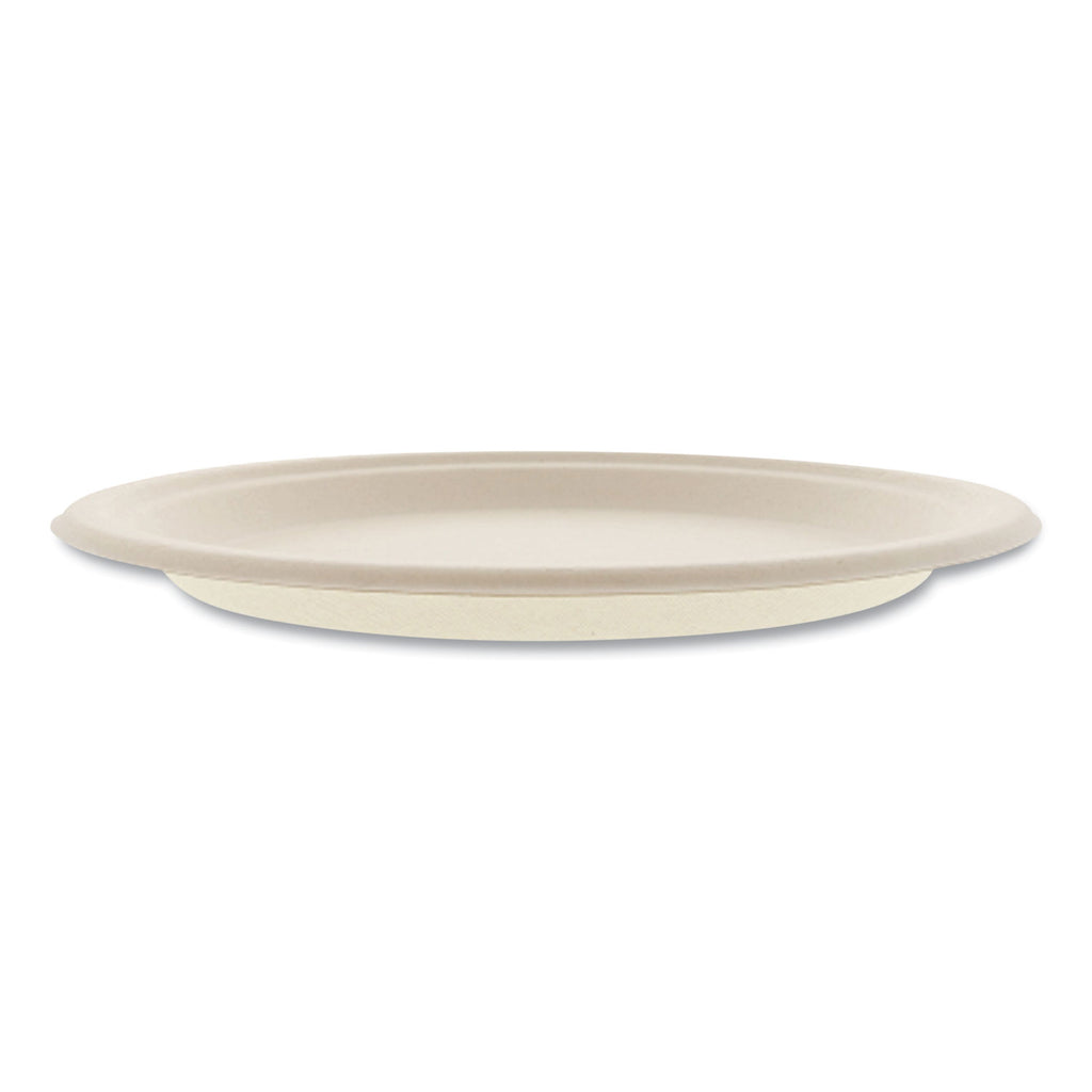 Bagasse PFAS-Free Dinnerware, Plate, 10" dia, Tan, 500/Carton