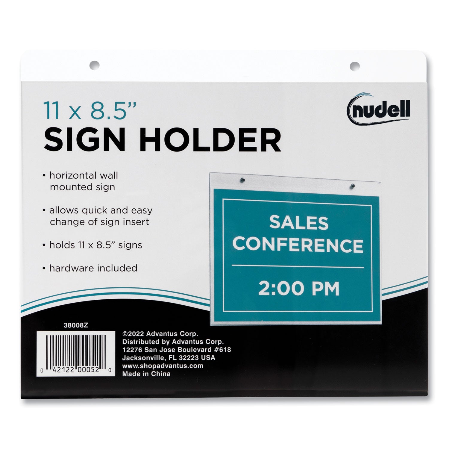 Clear Plastic Horizontal-Orientation Wall Sign Holder with Mounting Screws, Quick-Change Insert System, 11 x 8.5 Insert - 