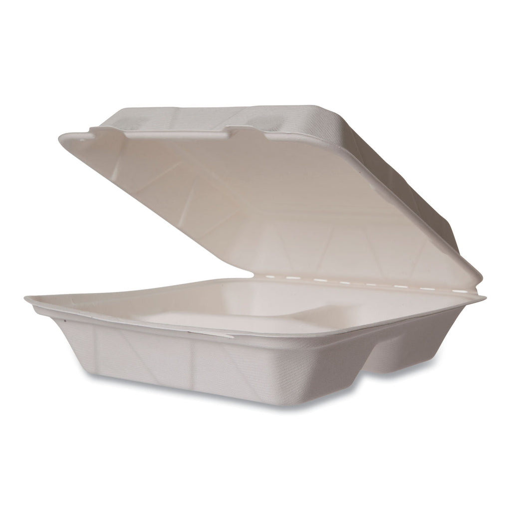 nourish-molded-fiber-takeout-containers-3-compartment-5-x-9-x-2-white-sugarcane-200-carton_vegwh93hw - 1