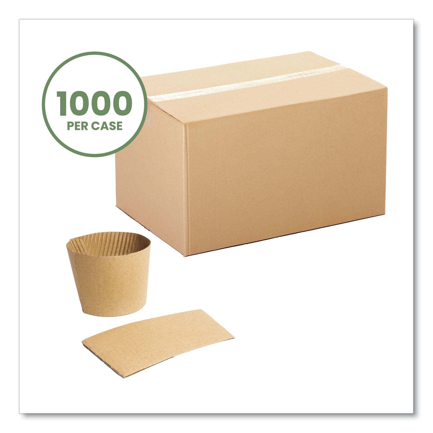 Kraft Hot Cup Sleeves, Fits Vegware 89-Series Hot Cups, Kraft, 1,000/Carton