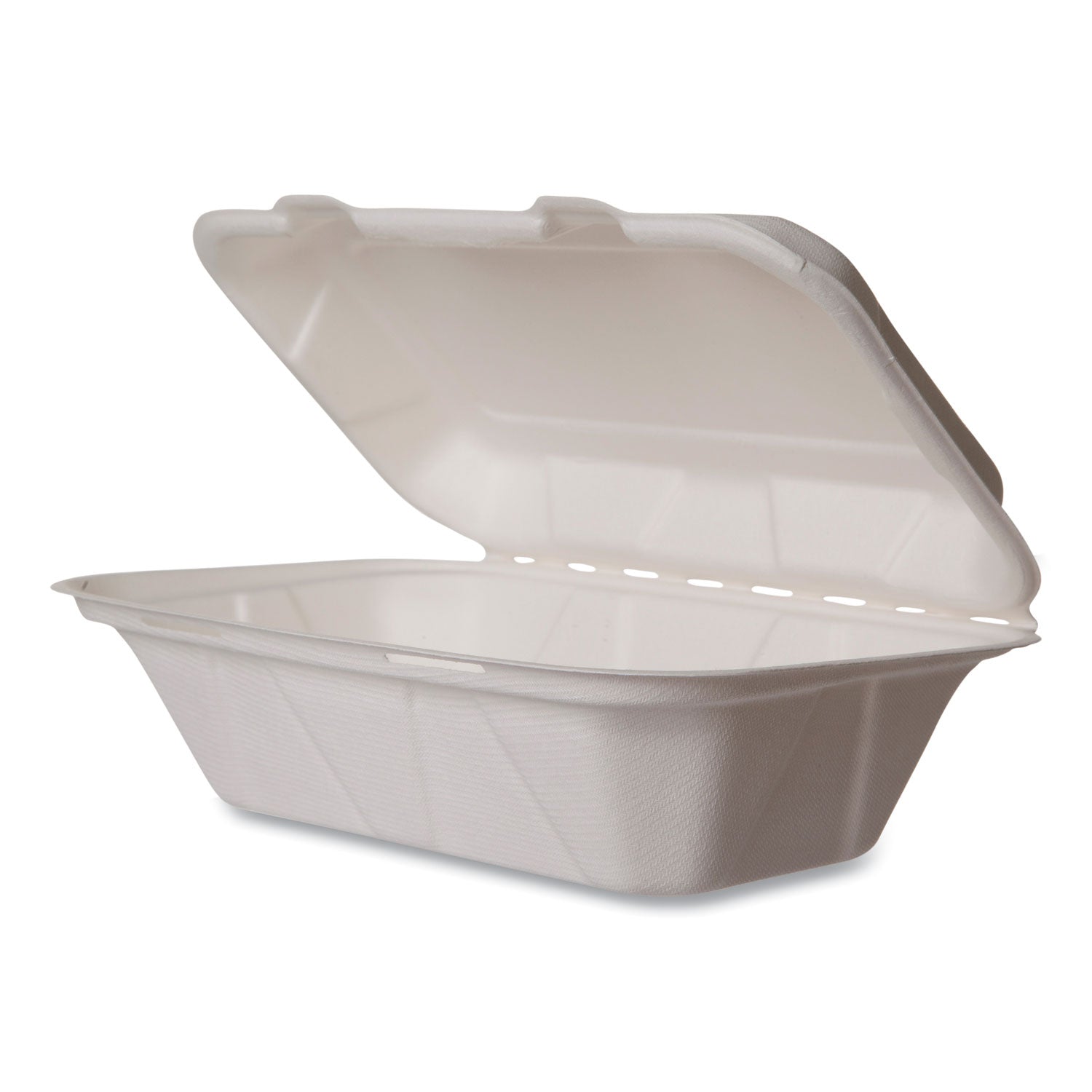 white-molded-fiber-clamshell-containers-9-x-11-x-2-white-sugarcane-250-carton_vegwhbrghoagie - 1