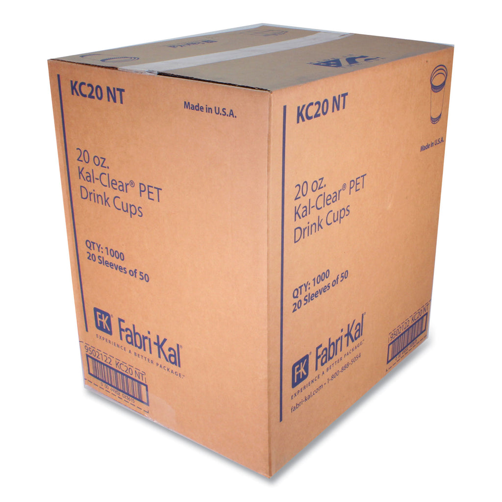 Kal-Clear PET Cold Drink Cups, 20 oz, Clear, 50/Bag, 20 Bags/Carton