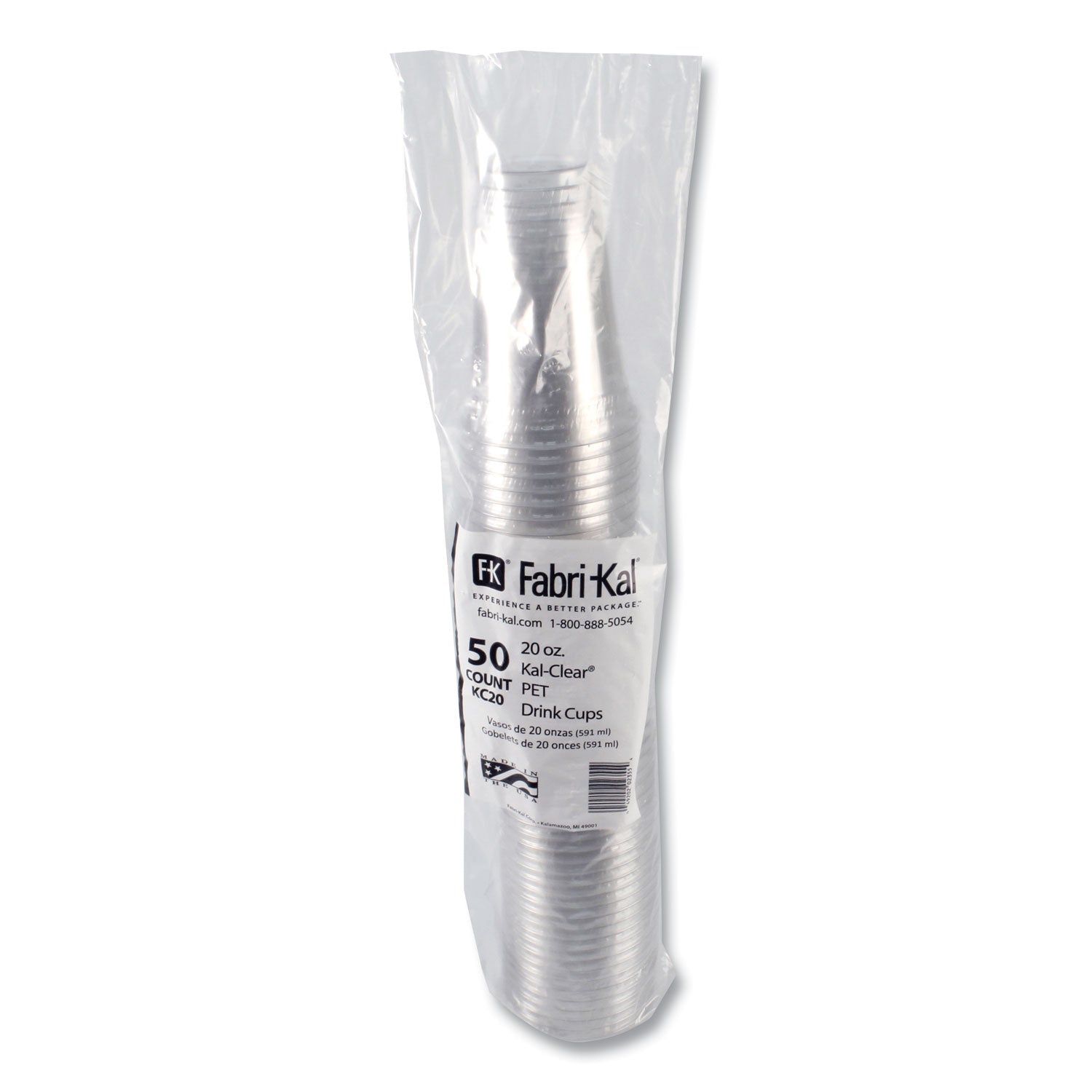 Kal-Clear PET Cold Drink Cups, 20 oz, Clear, 50/Bag, 20 Bags/Carton