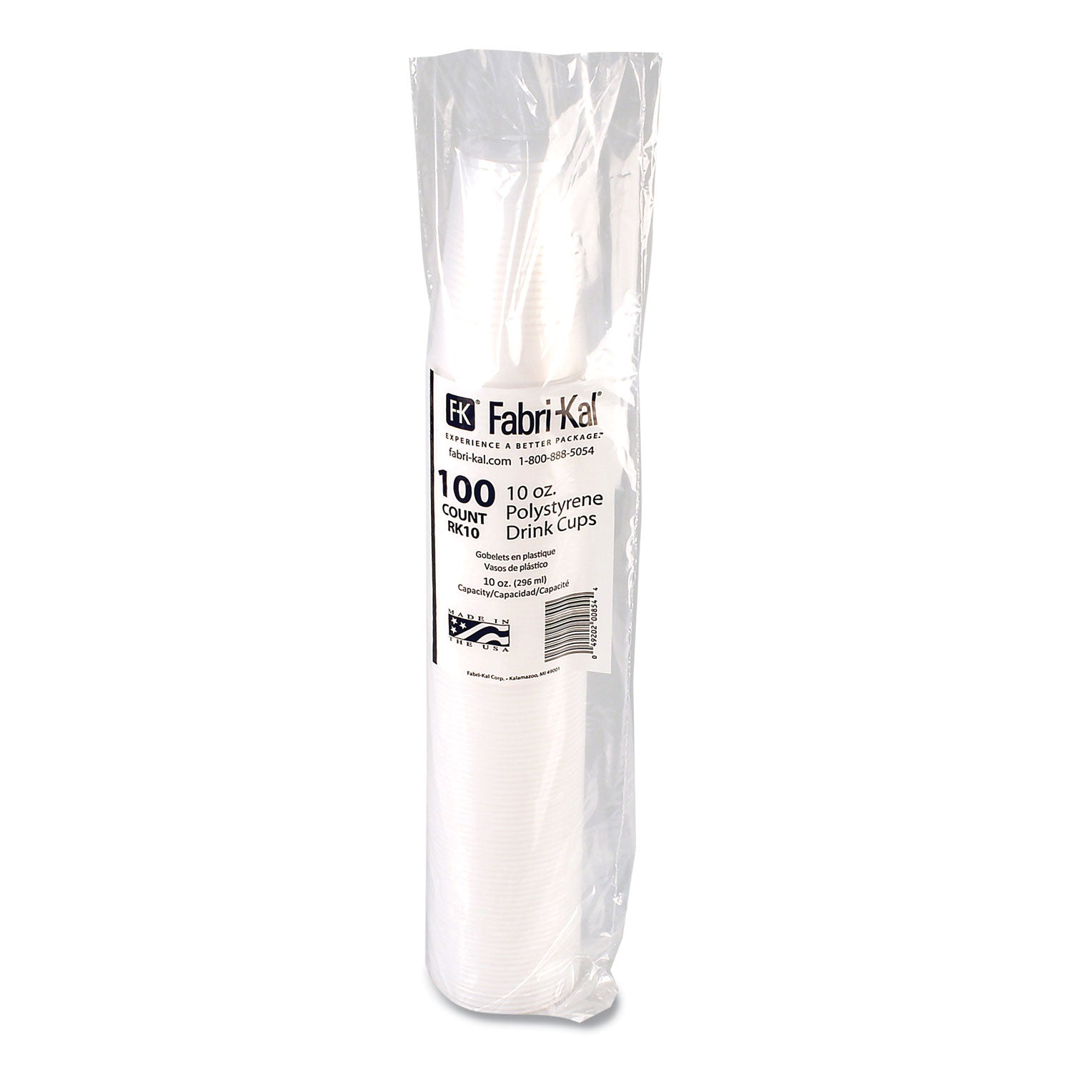 RK Ribbed Cold Drink Cups, 10 oz, Clear, 100/Sleeve, 25 Sleeves/Carton