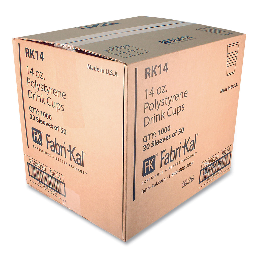 RK Ribbed Cold Drink Cups, 14 oz, Clear, 50/Sleeve, 20 Sleeves/Carton
