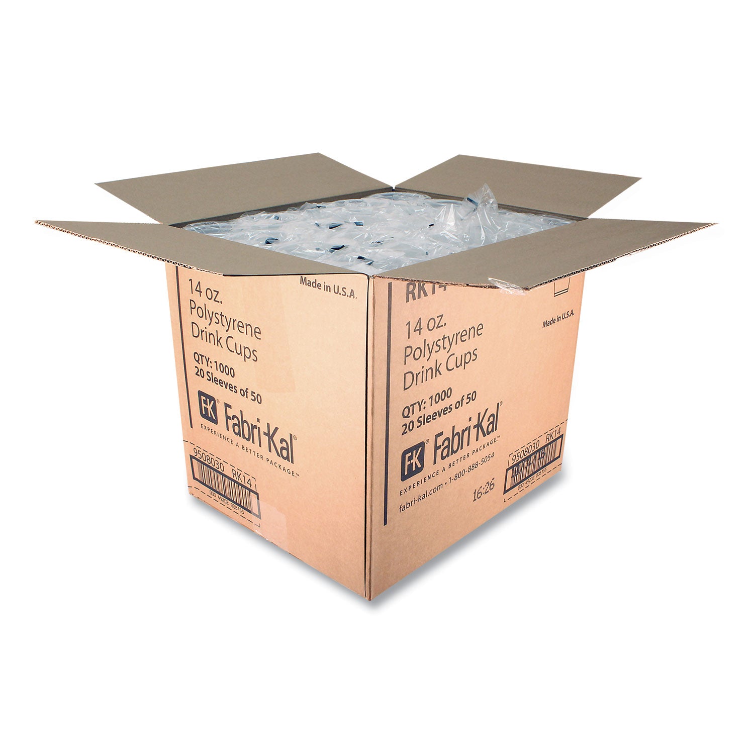 RK Ribbed Cold Drink Cups, 14 oz, Clear, 50/Sleeve, 20 Sleeves/Carton