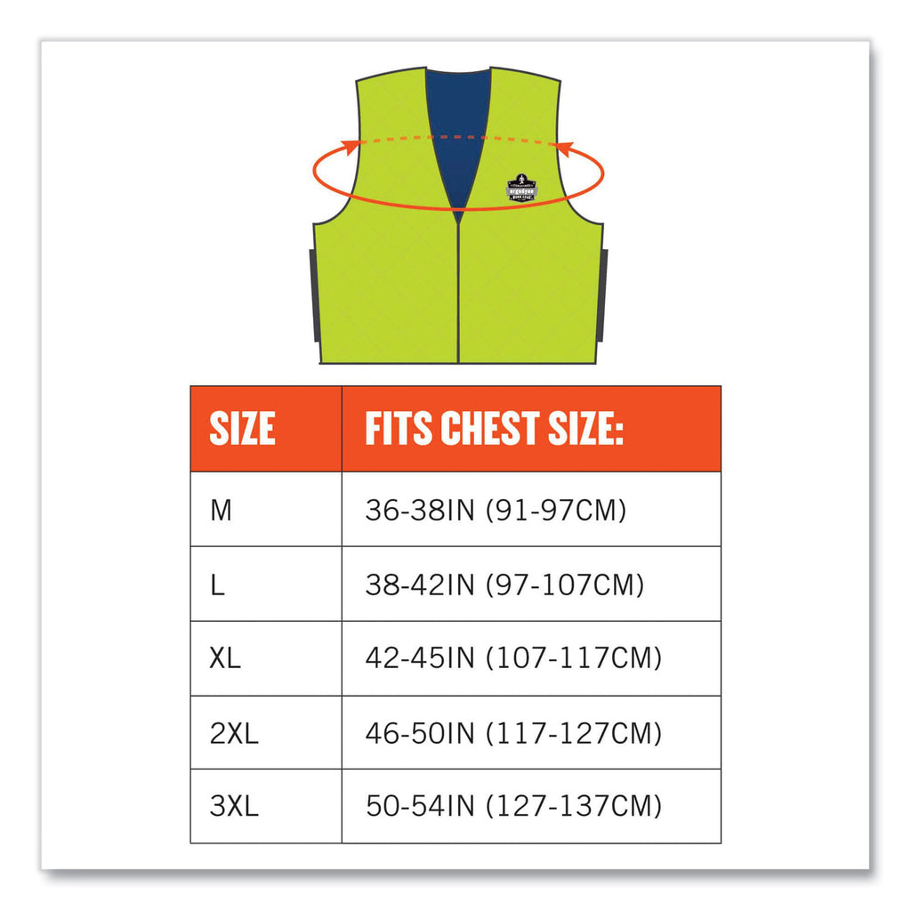 Ergodyne Chill-Its Evaporative Cooling Vest - Large Size - Polymer, Nylon - Lime - Comfortable, High Visibility, Ventilation, Stretchable, Water Repellent, Lightweight, Durable, Washable, Zipper Closure - 1 Each