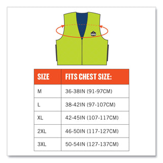 Ergodyne Chill-Its Evaporative Cooling Vest - Large Size - Polymer, Nylon - Lime - Comfortable, High Visibility, Ventilation, Stretchable, Water Repellent, Lightweight, Durable, Washable, Zipper Closure - 1 Each