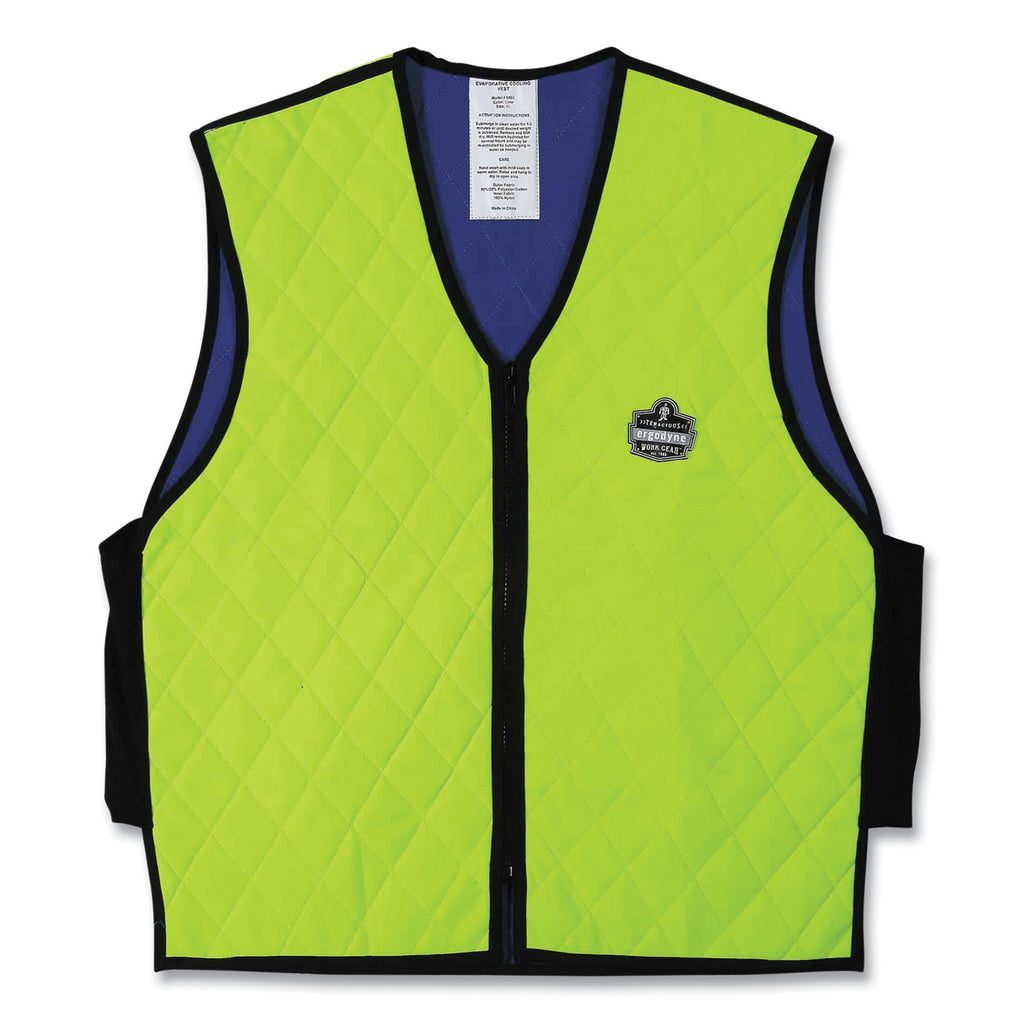 Ergodyne Chill-Its Evaporative Cooling Vest - Large Size - Polymer, Nylon - Lime - Comfortable, High Visibility, Ventilation, Stretchable, Water Repellent, Lightweight, Durable, Washable, Zipper Closure - 1 Each