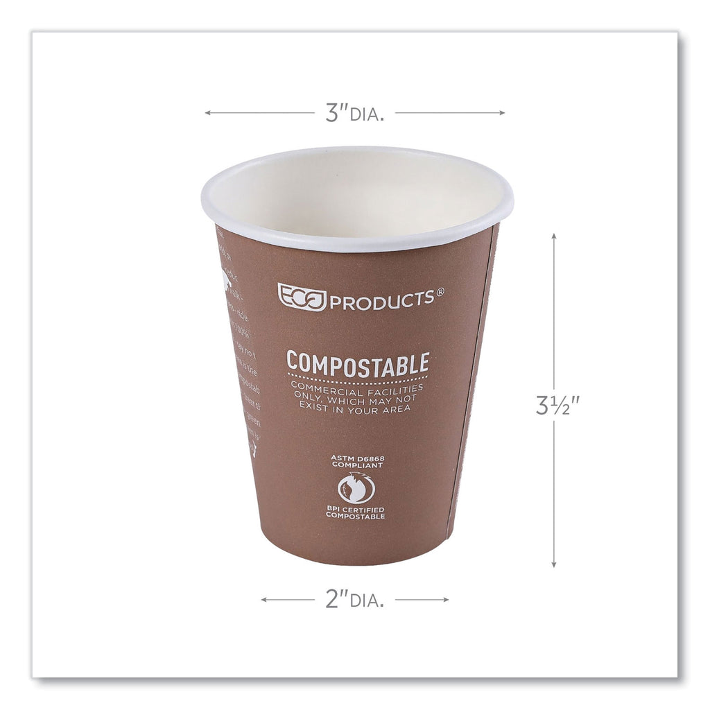 World Art Renewable and Compostable Hot Cups, 8 oz, 50/Pack, 20 Packs/Carton