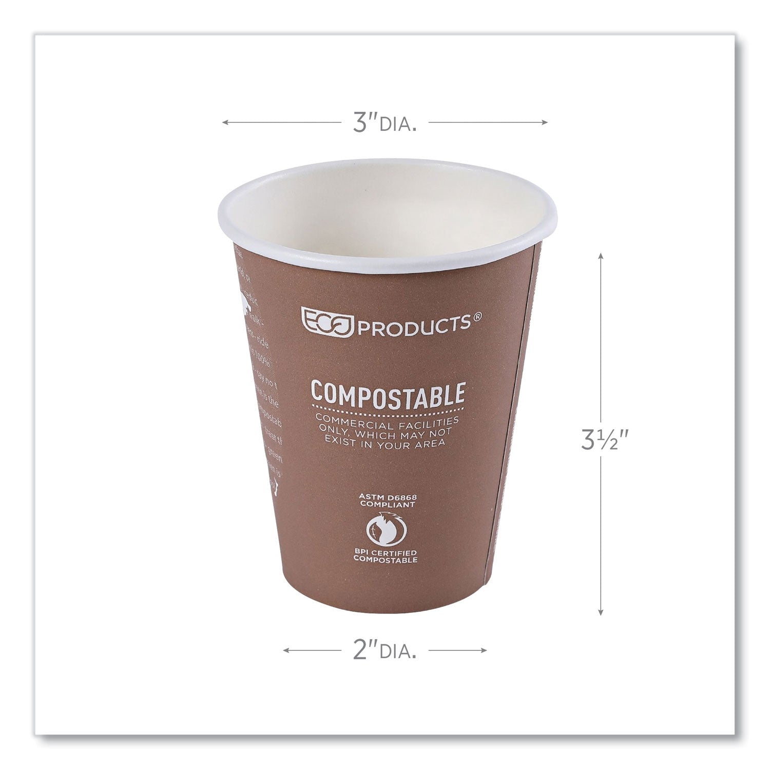 World Art Renewable and Compostable Hot Cups, 8 oz, 50/Pack, 20 Packs/Carton