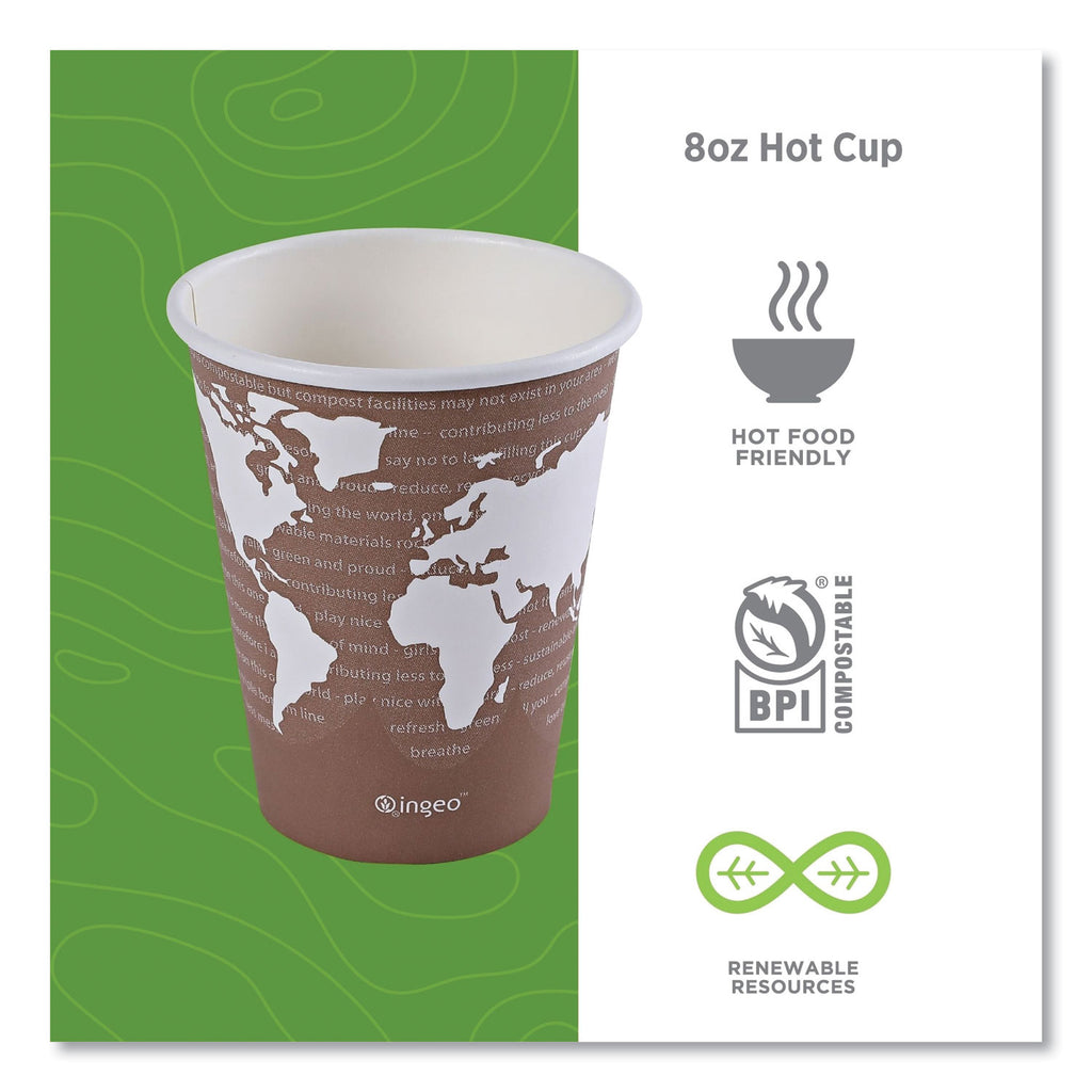 World Art Renewable and Compostable Hot Cups, 8 oz, 50/Pack, 20 Packs/Carton