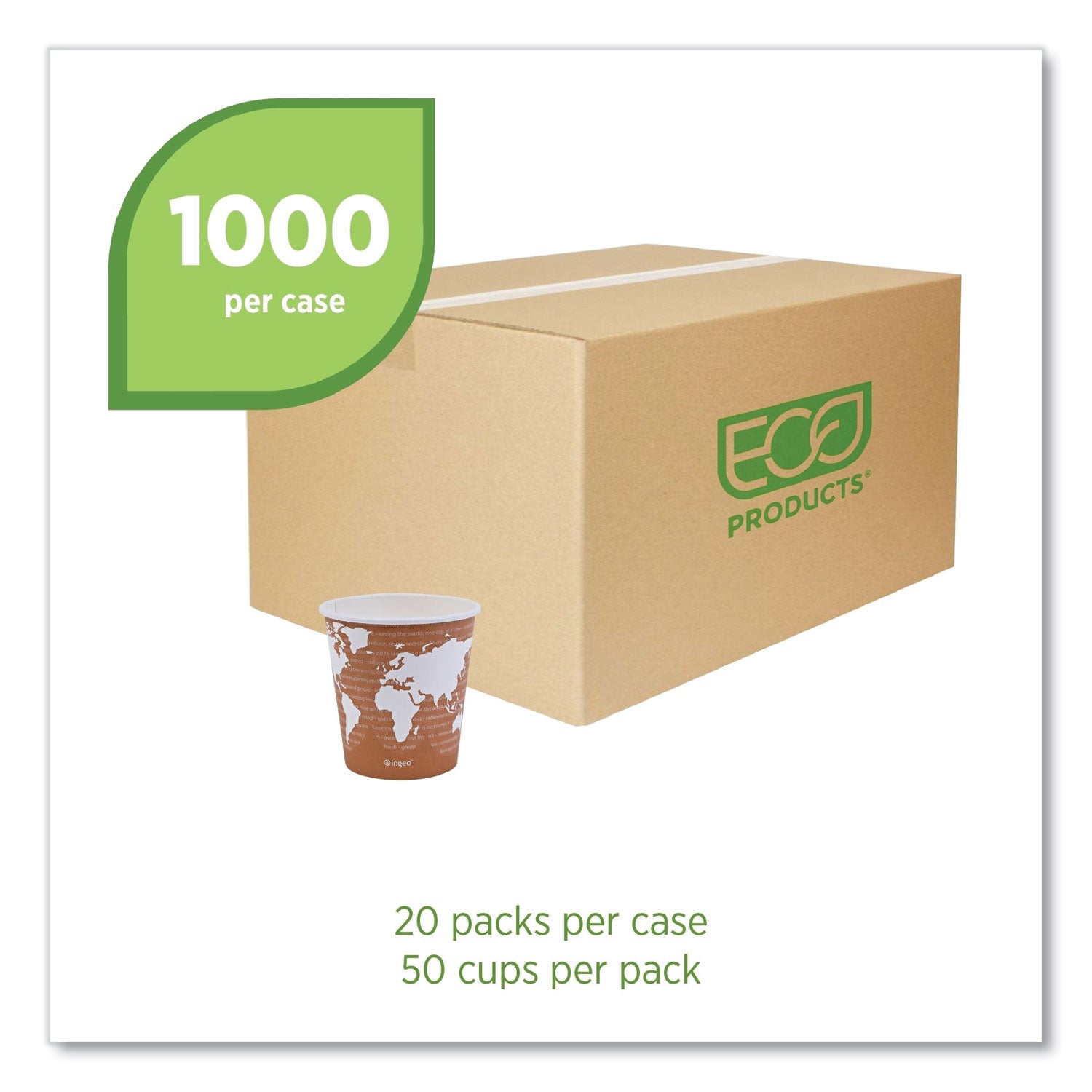 World Art Renewable and Compostable Hot Cups, 10 oz, 50/Pack, 20 Packs/Carton