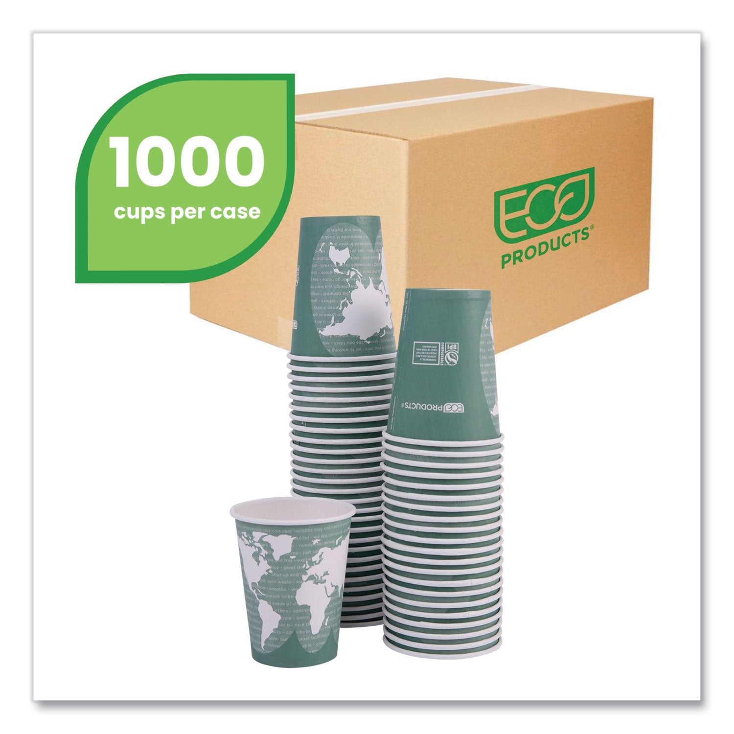 World Art Renewable and Compostable Hot Cups, 12 oz, 50/Pack, 20 Packs/Carton - 