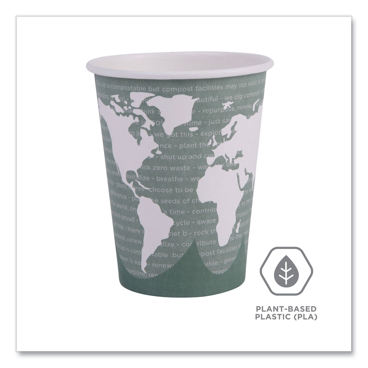 World Art Renewable and Compostable Hot Cups, 12 oz, Gray, 50/Pack