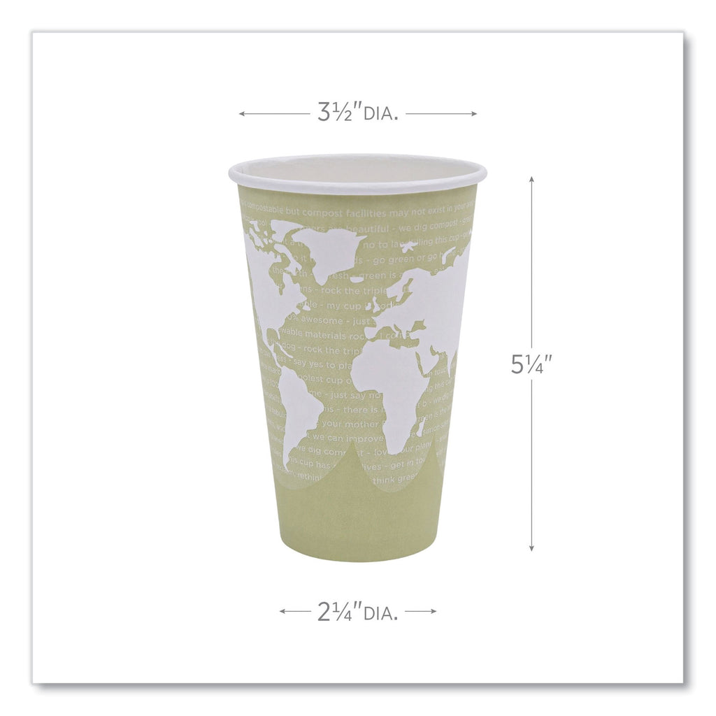 World Art Renewable and Compostable Hot Cups, 16 oz, 50/Pack, 20 Packs/Carton