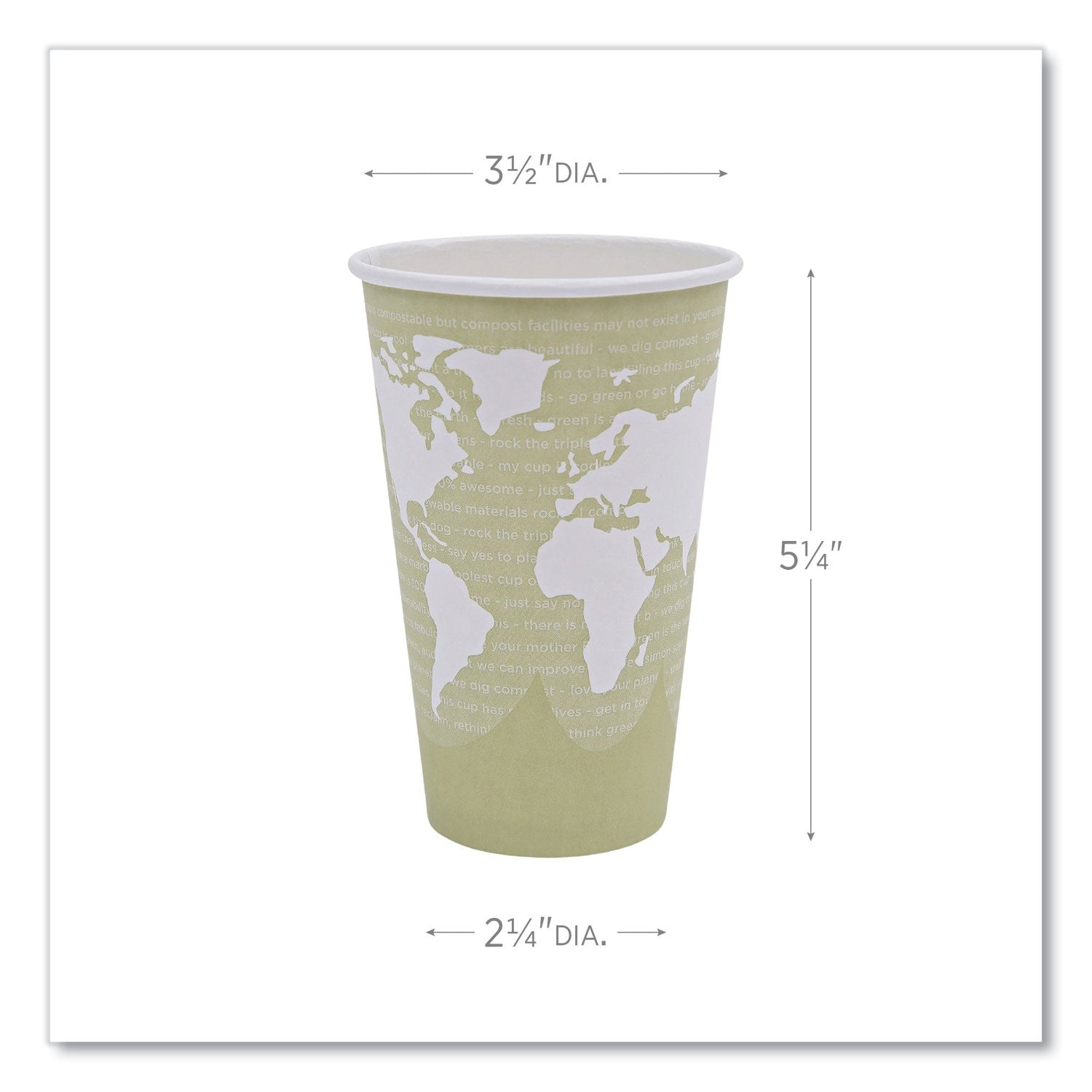 World Art Renewable and Compostable Hot Cups, 16 oz, 50/Pack, 20 Packs/Carton