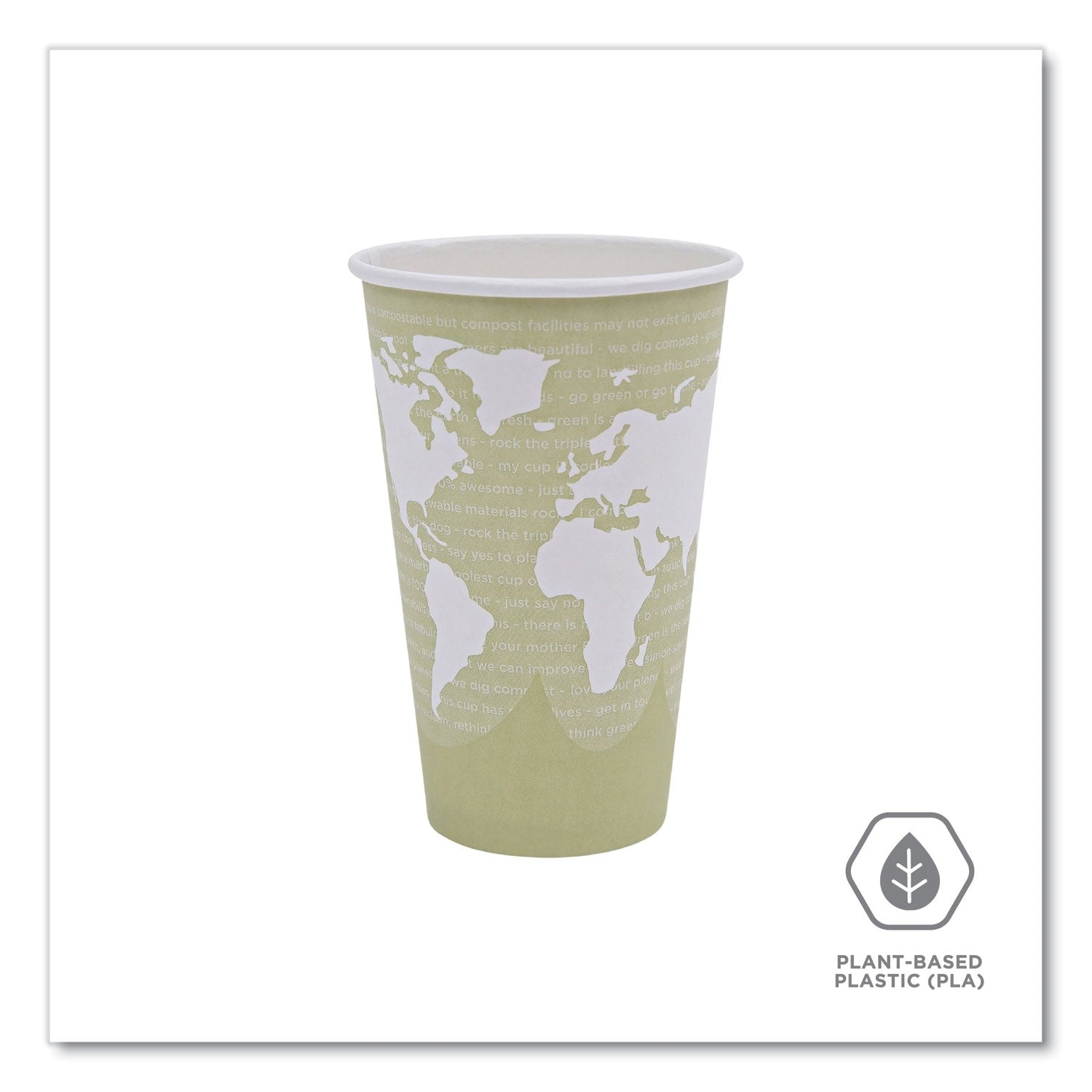 World Art Renewable and Compostable Hot Cups, 16 oz, Moss, 50/Pack