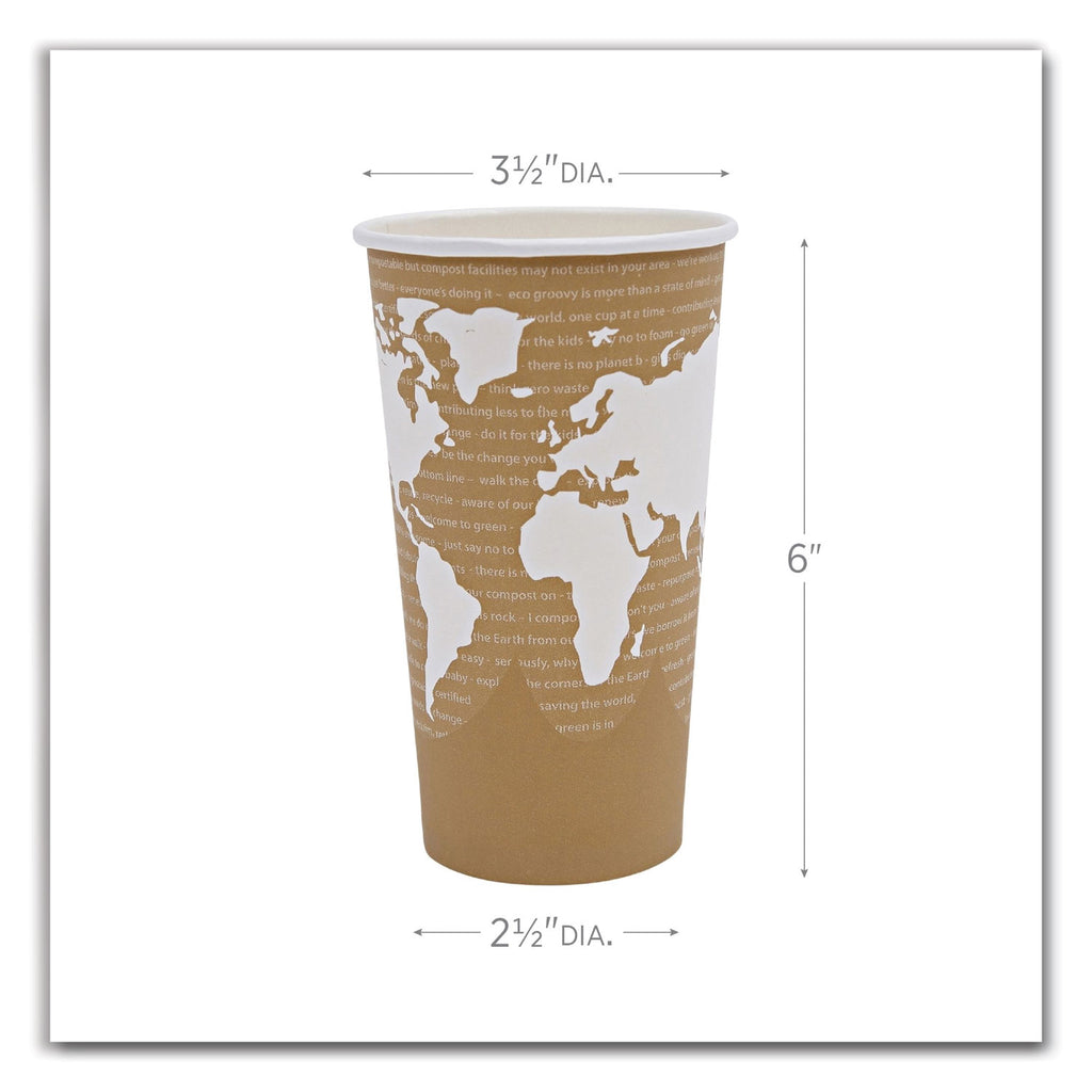 World Art Renewable and Compostable Hot Cups, 20 oz, 50/Pack, 20 Packs/Carton
