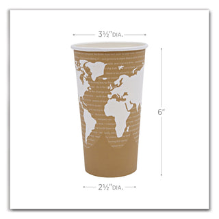 World Art Renewable and Compostable Hot Cups, 20 oz, 50/Pack, 20 Packs/Carton