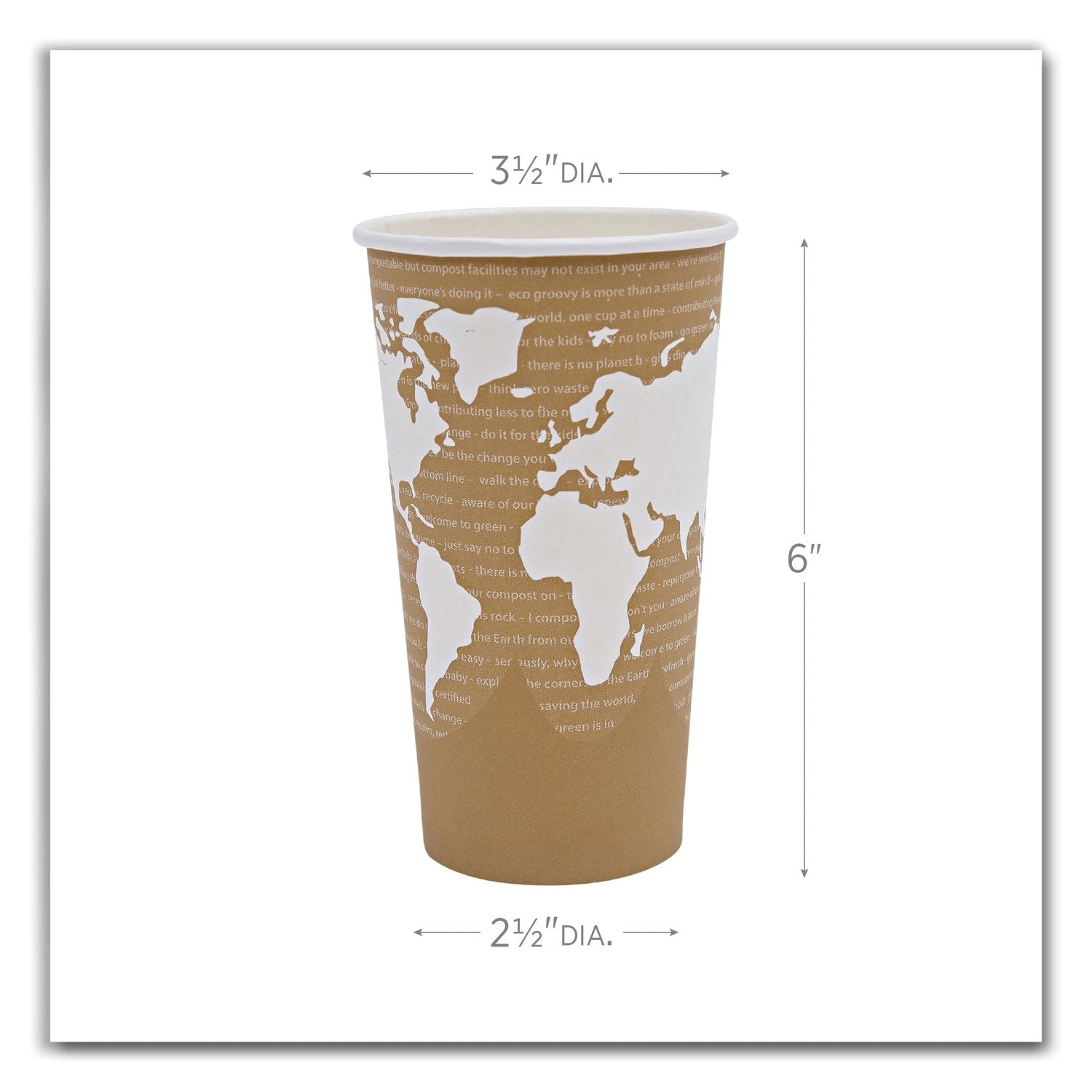 World Art Renewable and Compostable Hot Cups, 20 oz, 50/Pack, 20 Packs/Carton