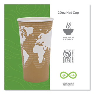 World Art Renewable and Compostable Hot Cups, 20 oz, 50/Pack, 20 Packs/Carton