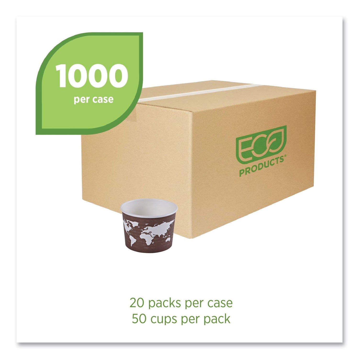 World Art Renewable and Compostable Food Container, 8 oz, 3.04 Diameter x 2.3 h, Brown, Paper, 50/Pack, 20 Packs/Carton - 