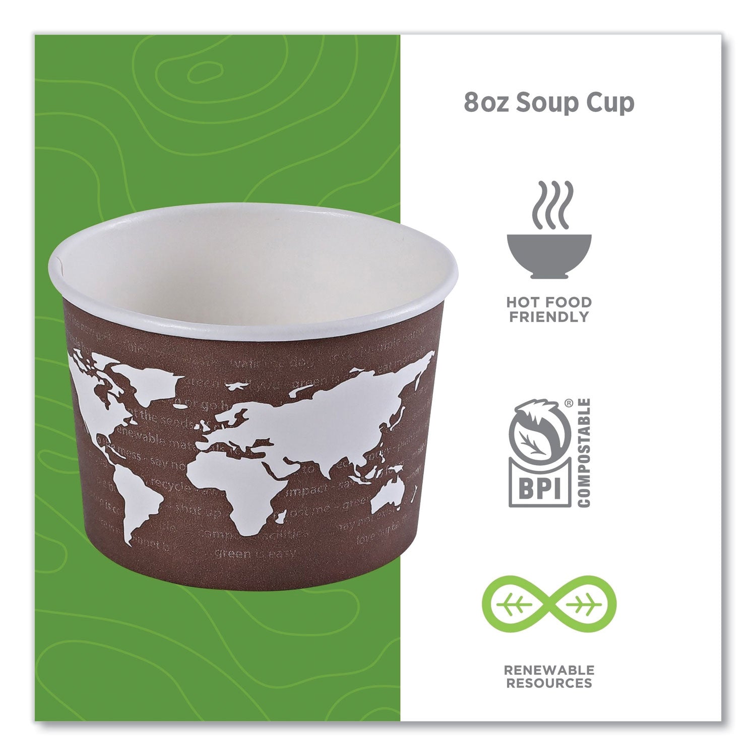 World Art Renewable and Compostable Food Container, 8 oz, 3.04 Diameter x 2.3 h, Brown, Paper, 50/Pack, 20 Packs/Carton - 
