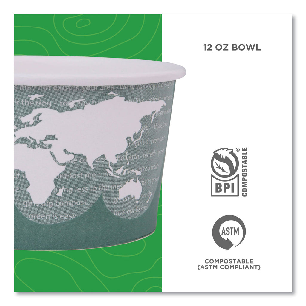 World Art Renewable and Compostable Food Container, 12 oz, 4.05 Diameter x 2.5 h, Green, Paper, 25/Pack, 20 Packs/Carton