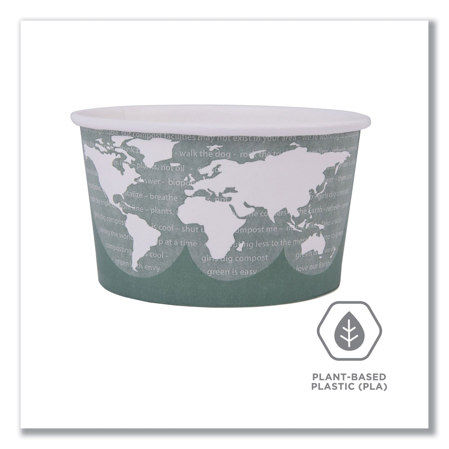 World Art Renewable and Compostable Food Container, 12 oz, 4.05 Diameter x 2.5 h, Green, Paper, 25/Pack, 20 Packs/Carton