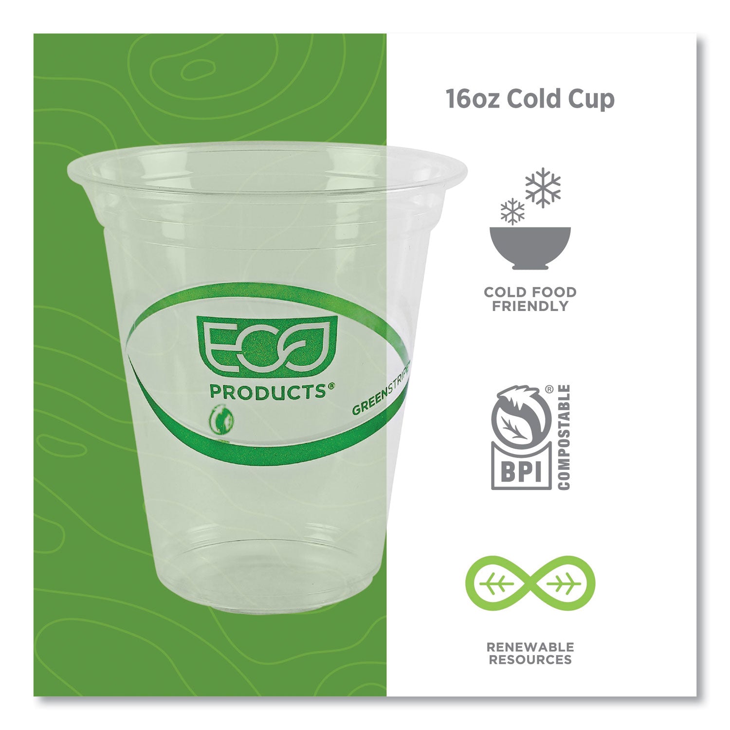 GreenStripe Cold Drink Cups, 16oz, Clear, 1000/Carton