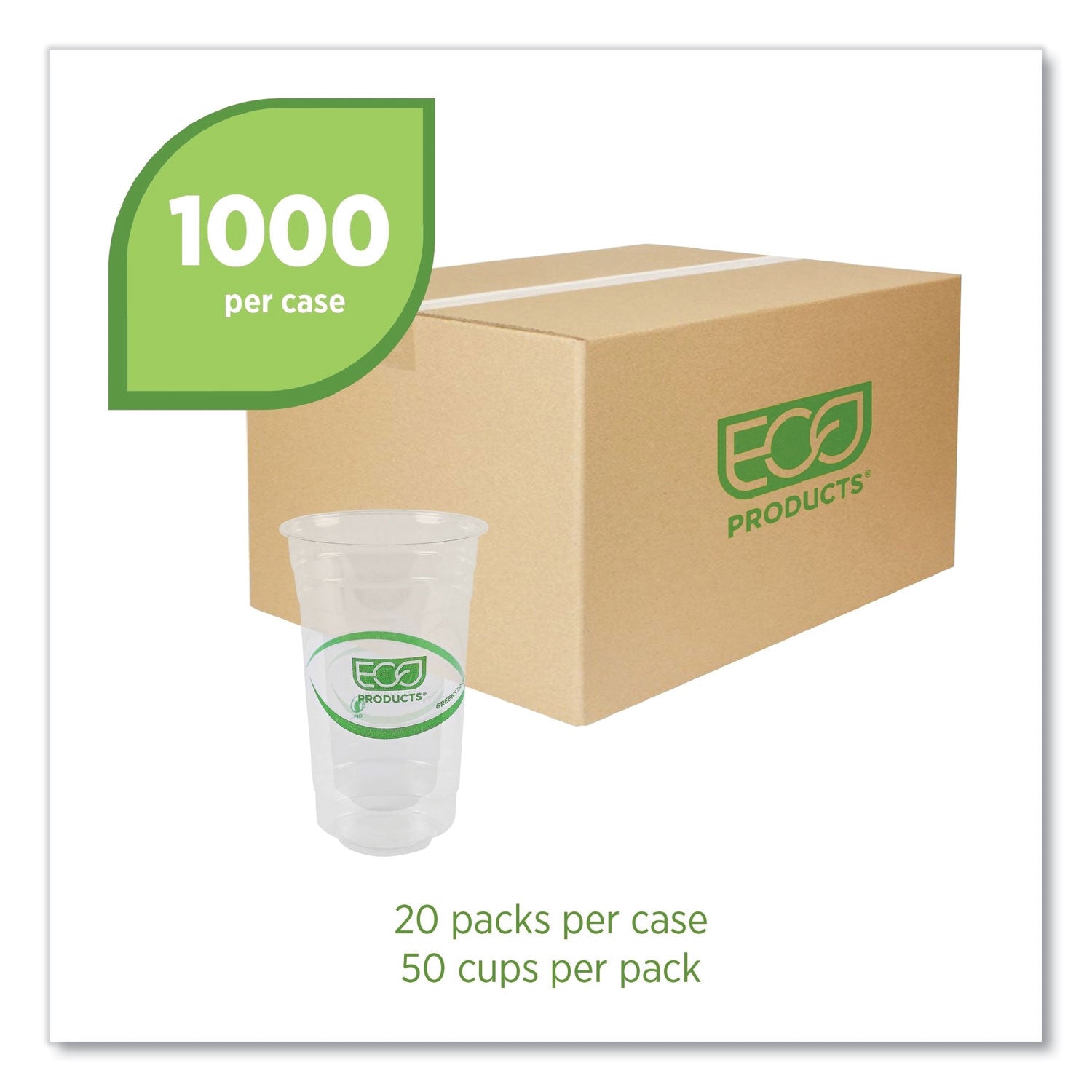 GreenStripe PLA Cold Cups, 24oz, Clear, 1000/Carton - 2