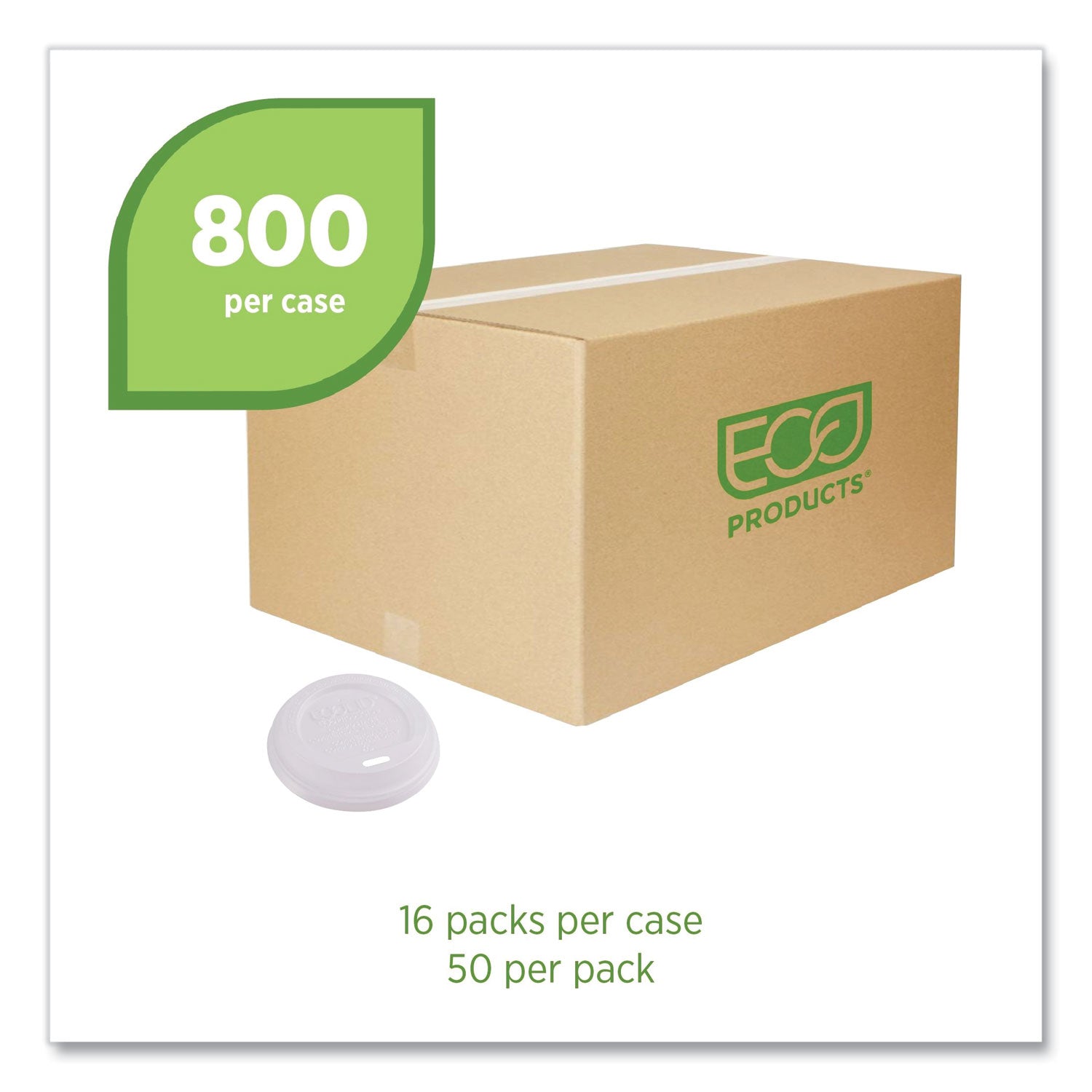 EcoLid Renewable/Compostable Hot Cup Lids, PLA, Fits 8 oz Hot Cups, 50/Packs, 16 Packs/Carton - 