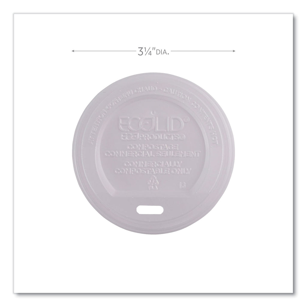 EcoLid Renewable/Compostable Hot Cup Lids, PLA, Fits 8 oz Hot Cups, 50/Packs, 16 Packs/Carton
