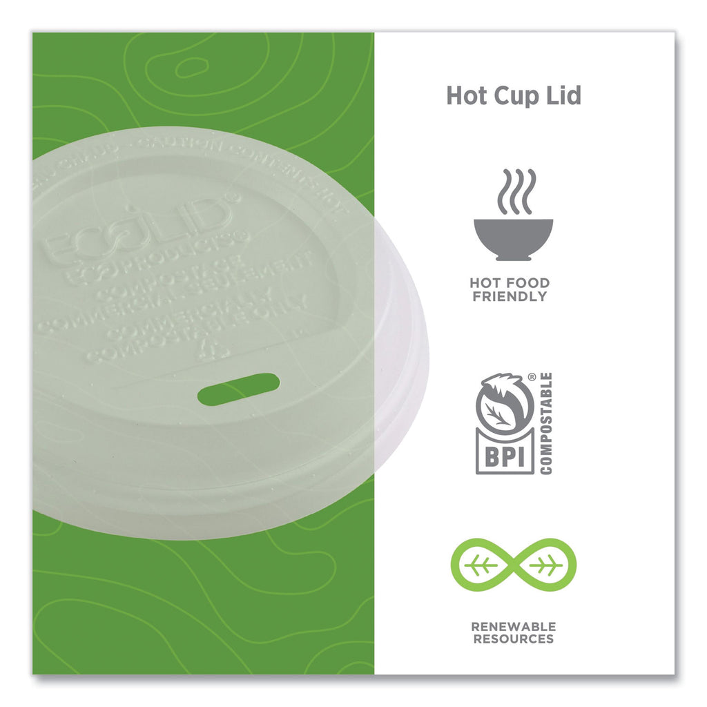EcoLid Renewable/Compostable Hot Cup Lids, PLA, Fits 8 oz Hot Cups, 50/Packs, 16 Packs/Carton