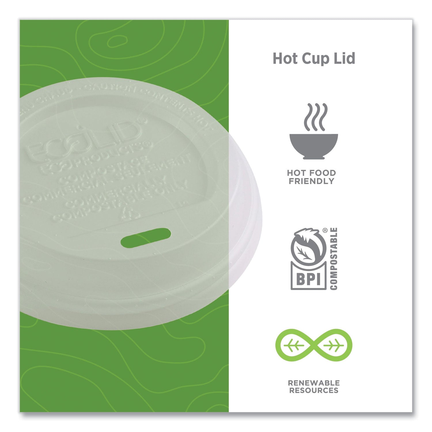 EcoLid Renewable/Compostable Hot Cup Lids, PLA, Fits 8 oz Hot Cups, 50/Packs, 16 Packs/Carton