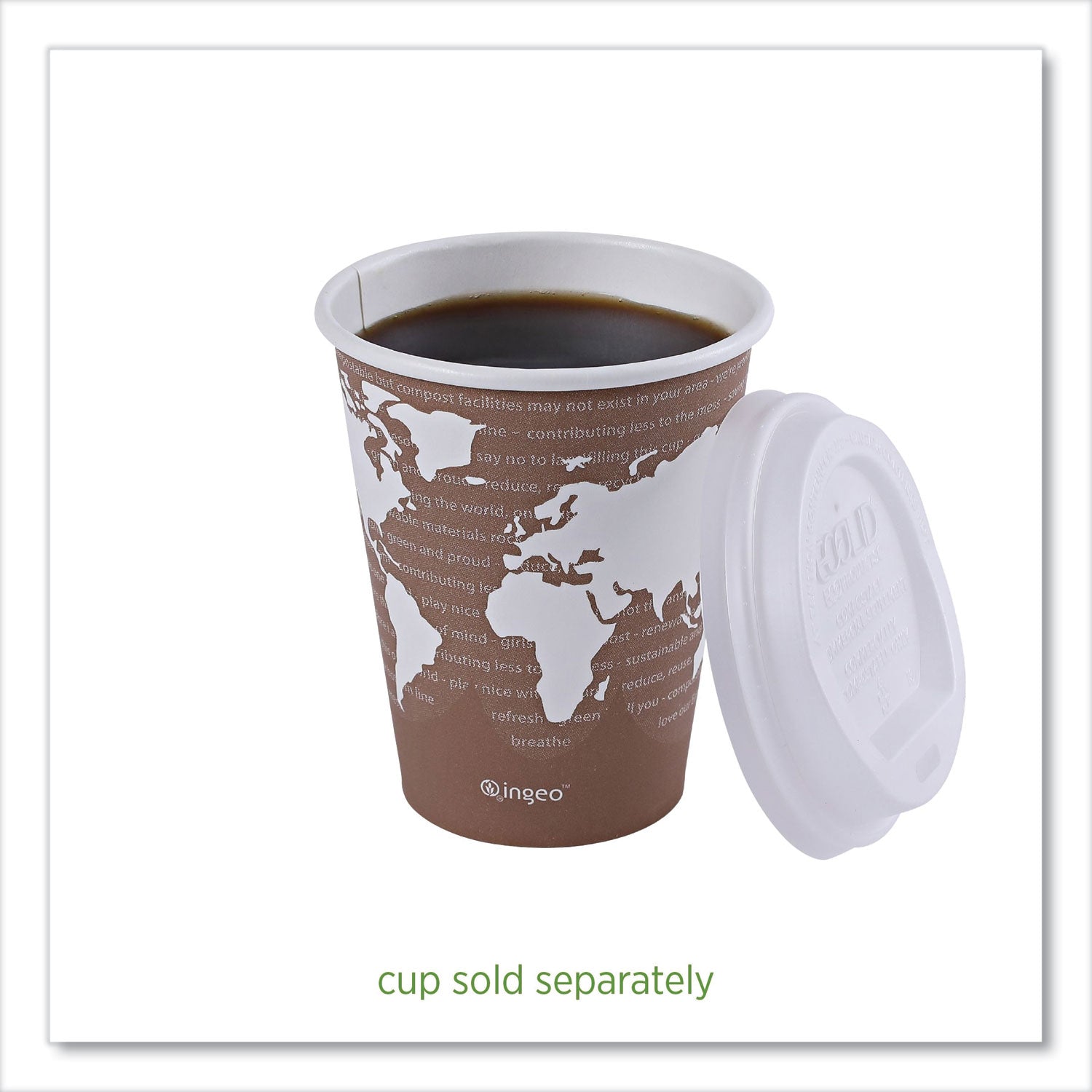 EcoLid Renewable/Compostable Hot Cup Lids, PLA, Fits 8 oz Hot Cups, 50/Packs, 16 Packs/Carton