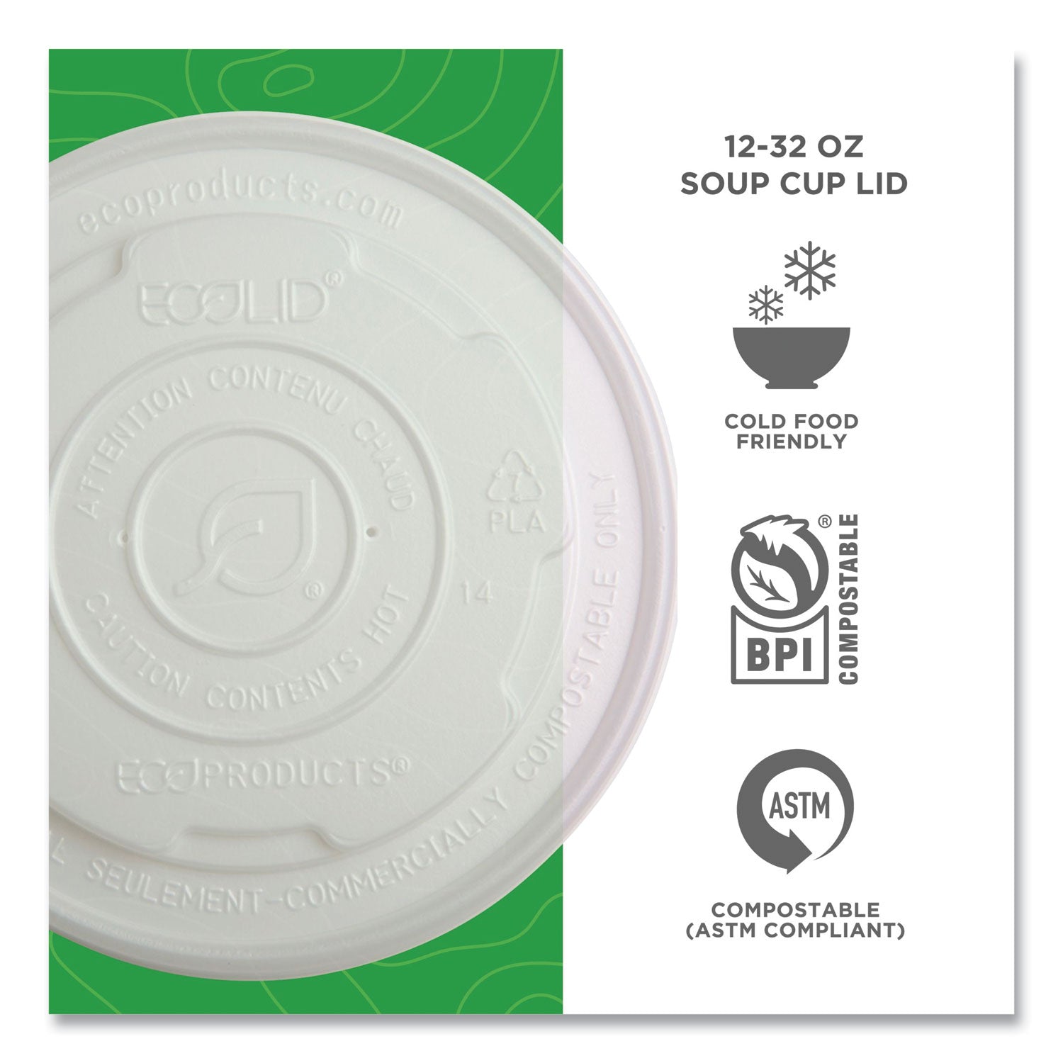 World Art PLA-Laminated Soup Container Lids for 12 oz, 16 oz, 32 oz, White, Plastic, 50/Pack, 10 Packs/Carton