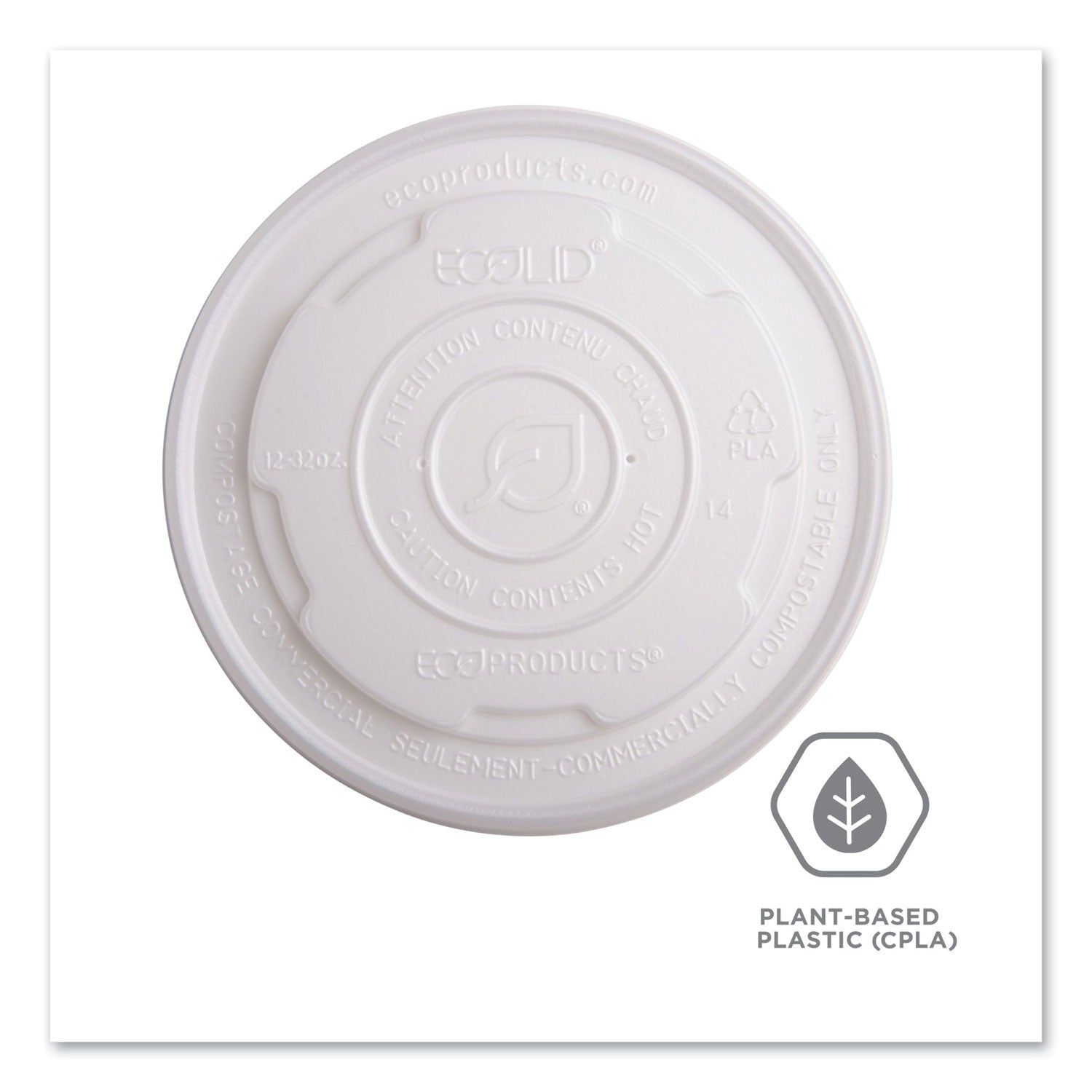 World Art PLA-Laminated Soup Container Lids for 12 oz, 16 oz, 32 oz, White, Plastic, 50/Pack, 10 Packs/Carton