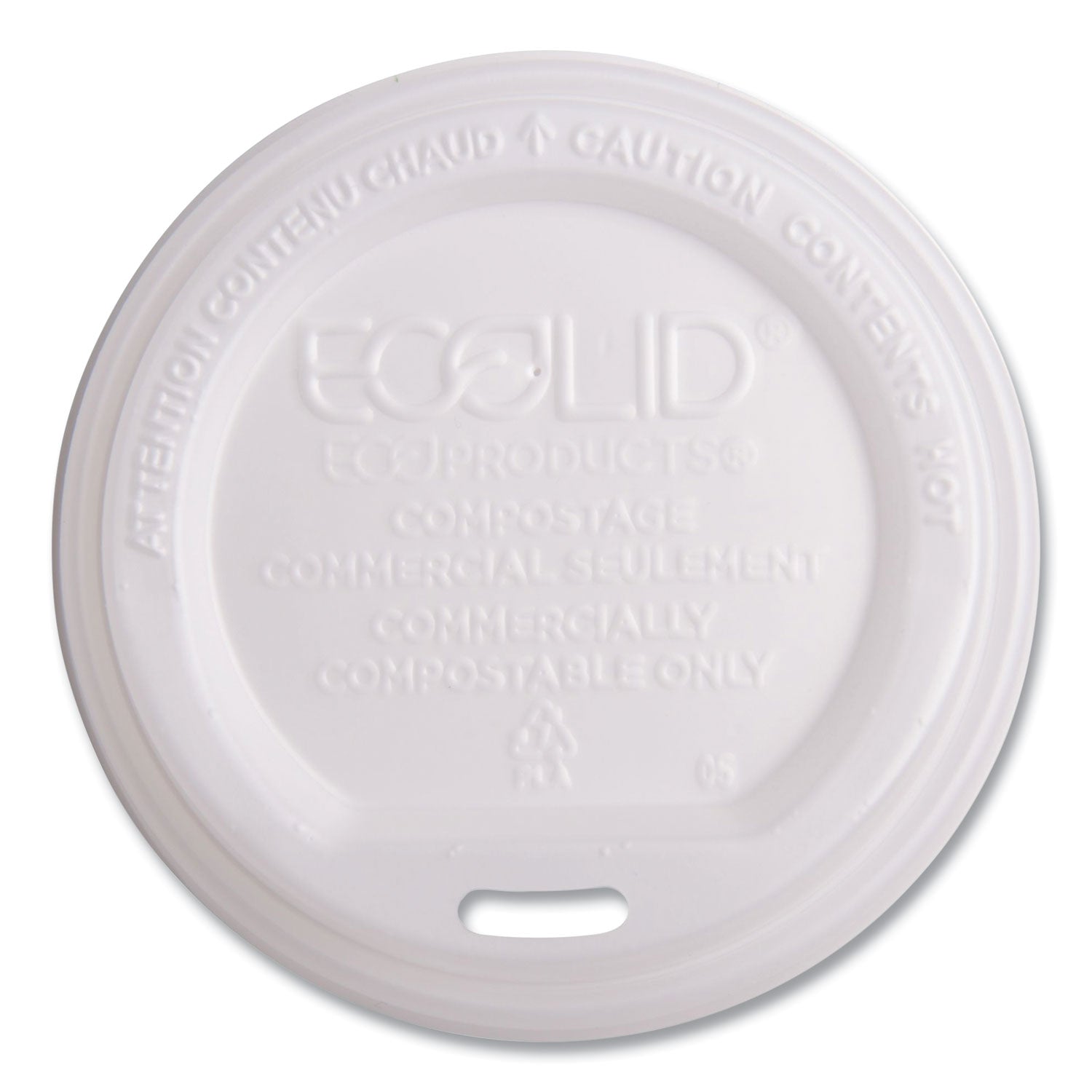 EcoLid Renewable/Compostable Hot Cup Lid, PLA, Fits 10 oz to 20 oz Hot Cups, 50/Pack, 16 Packs/Carton - 