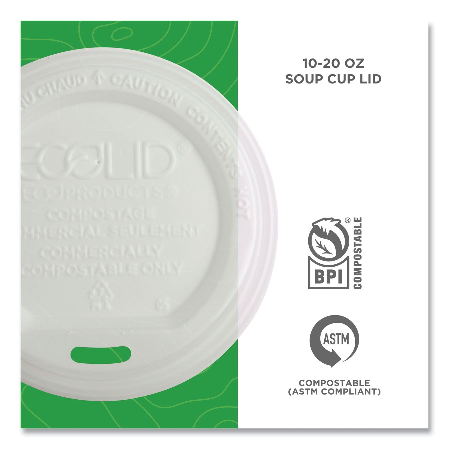 EcoLid Renewable/Compostable Hot Cup Lid, PLA, Fits 10 oz to 20 oz Hot Cups, 50/Pack, 16 Packs/Carton