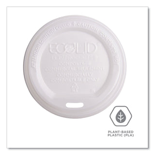 EcoLid Renewable/Compostable Hot Cup Lid, PLA, Fits 10 oz to 20 oz Hot Cups, 50/Pack, 16 Packs/Carton