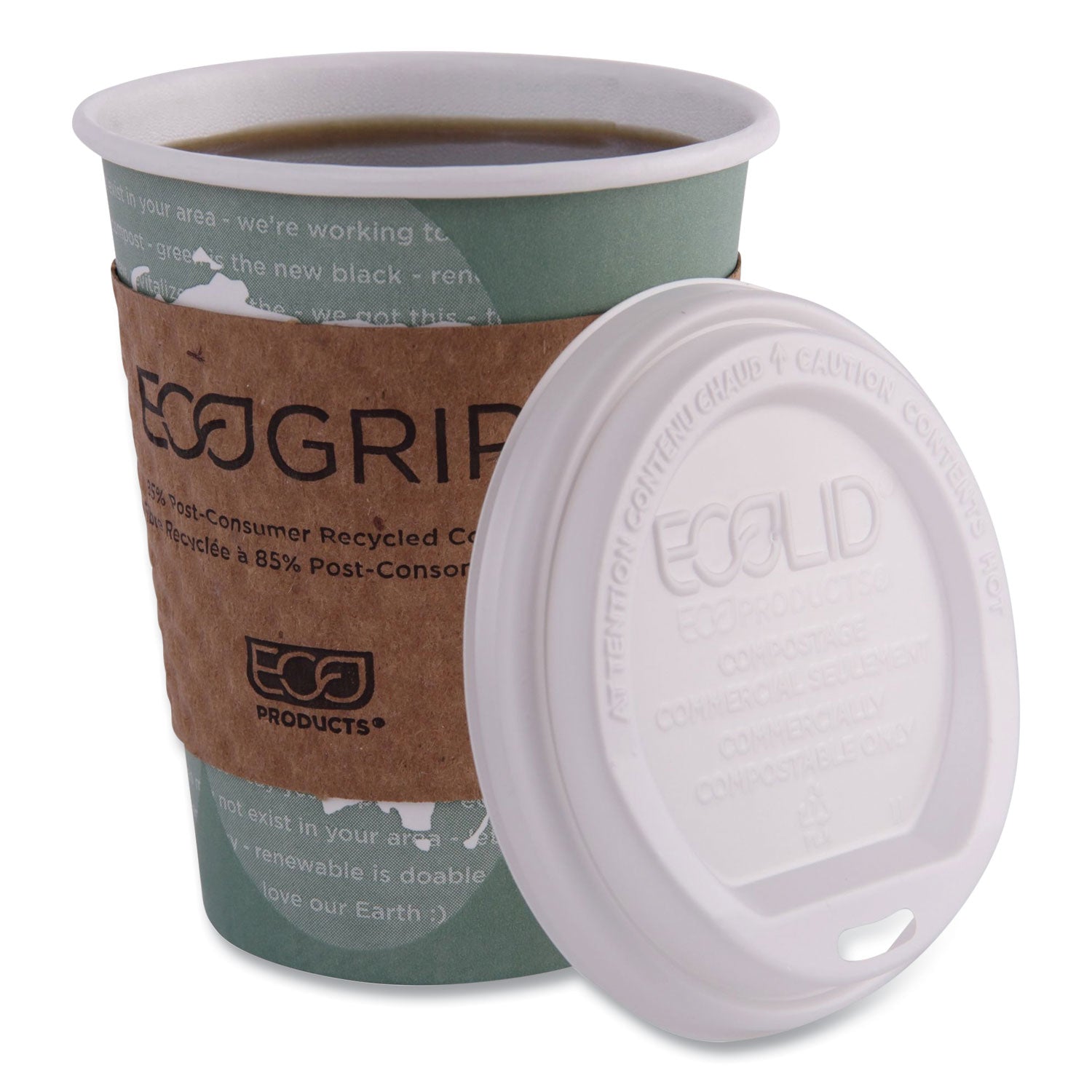 EcoLid Renewable/Compostable Hot Cup Lid, PLA, Fits 10 oz to 20 oz Hot Cups, 50/Pack, 16 Packs/Carton