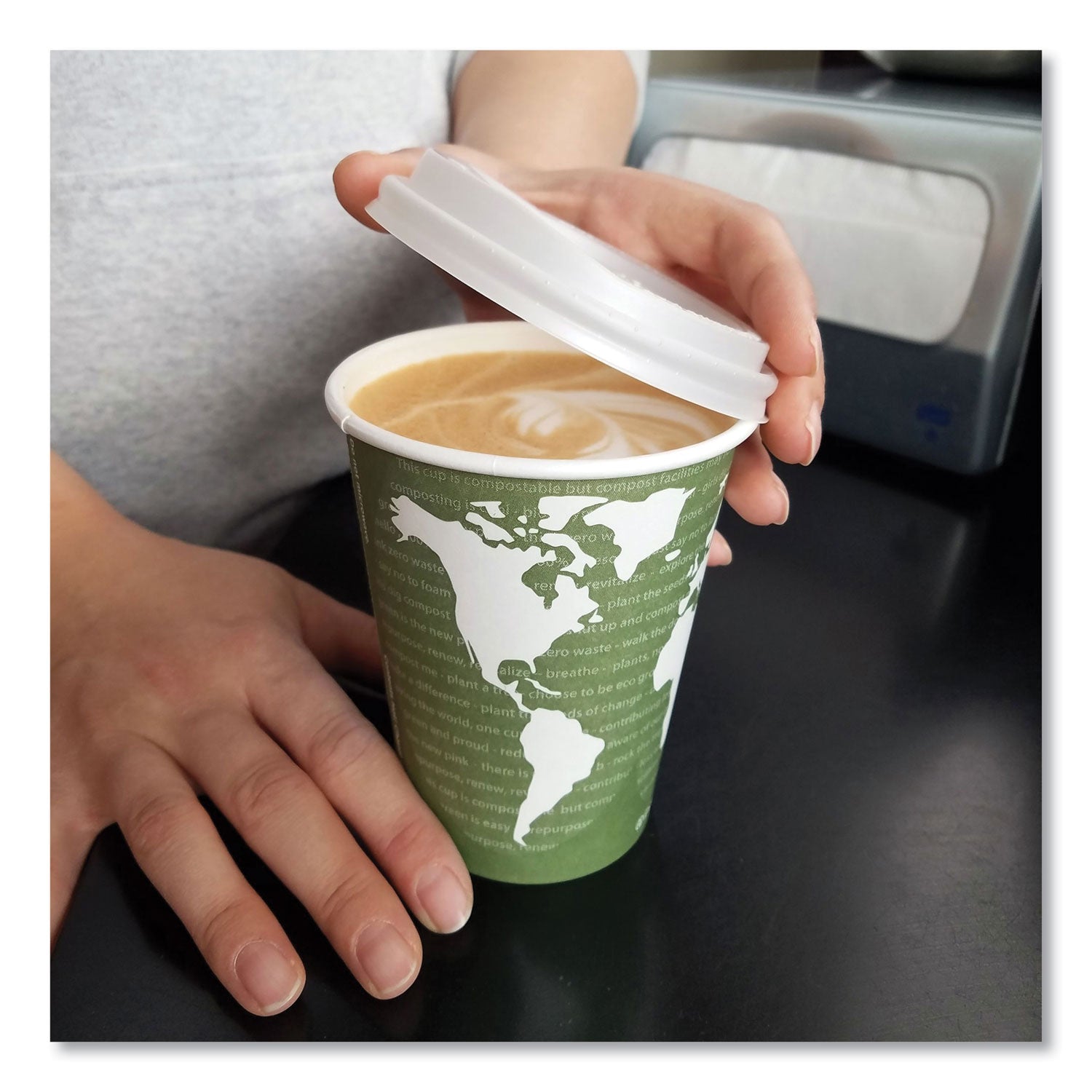 EcoLid Renewable/Compostable Hot Cup Lid, PLA, Fits 10 oz to 20 oz Hot Cups, 50/Pack, 16 Packs/Carton