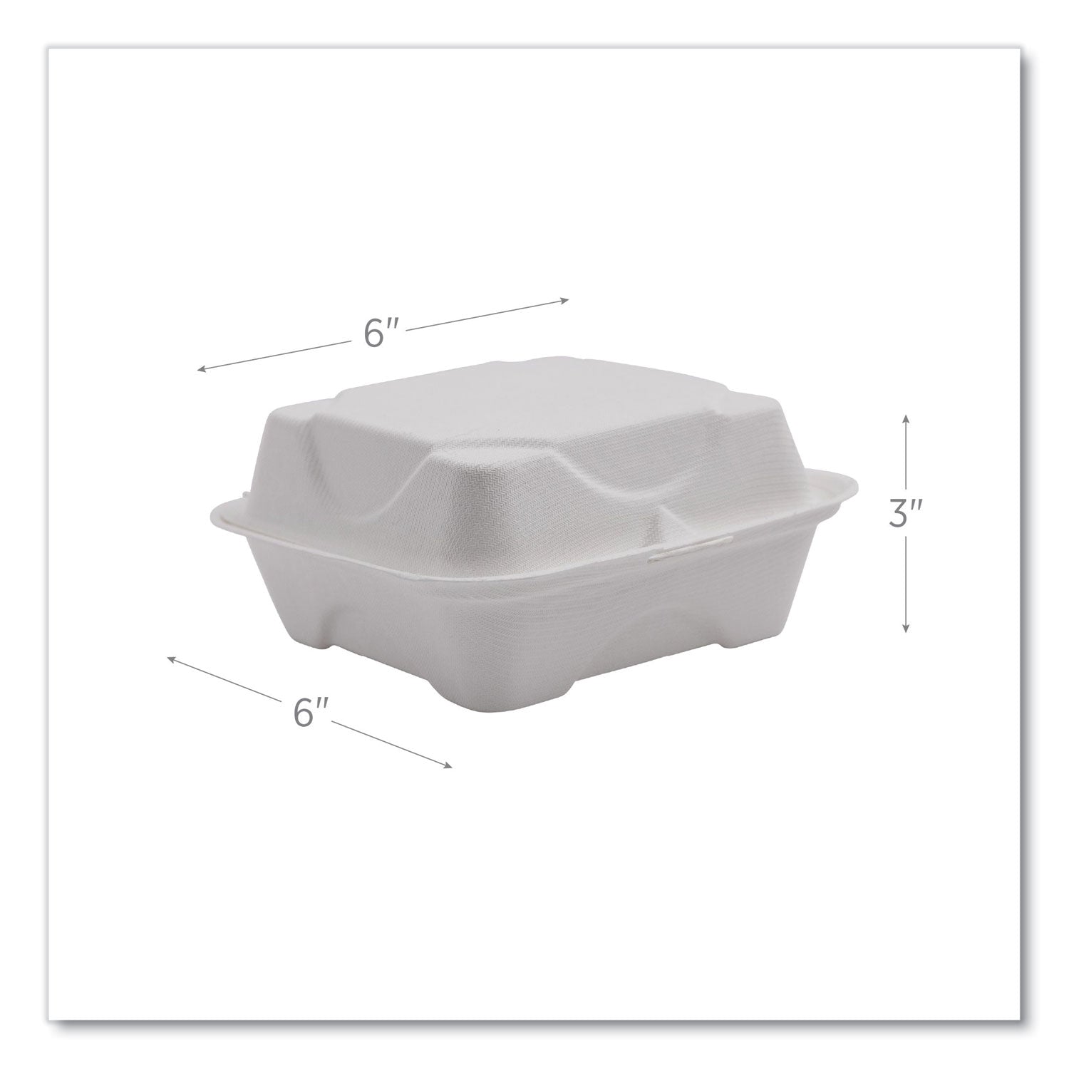 Vanguard Renewable and Compostable Sugarcane Clamshells, 6 x 6 x 3, White, 500/Carton